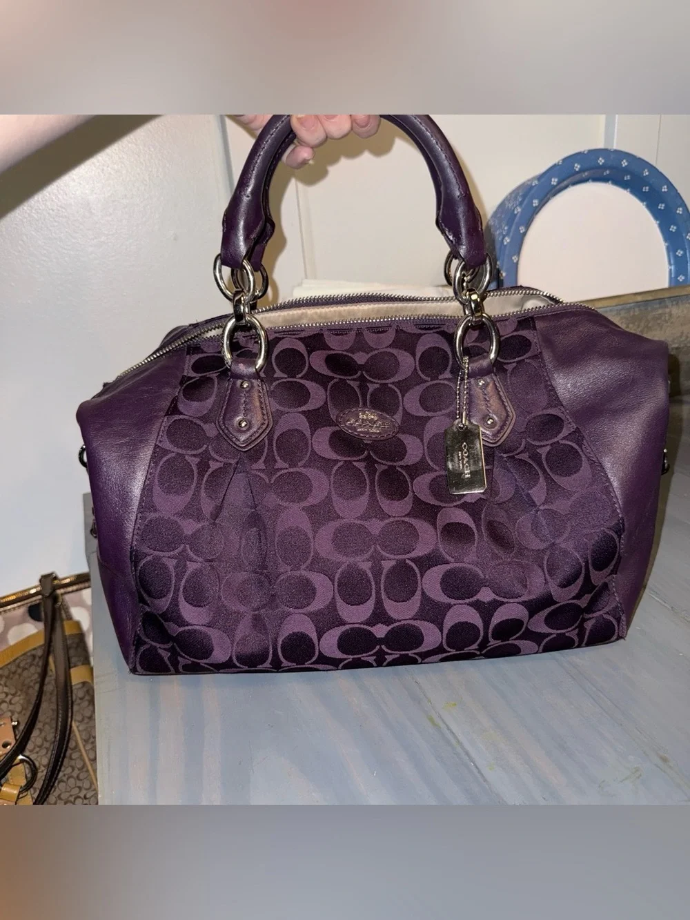 Coach Purple Signature Satchel with Silver Hardware